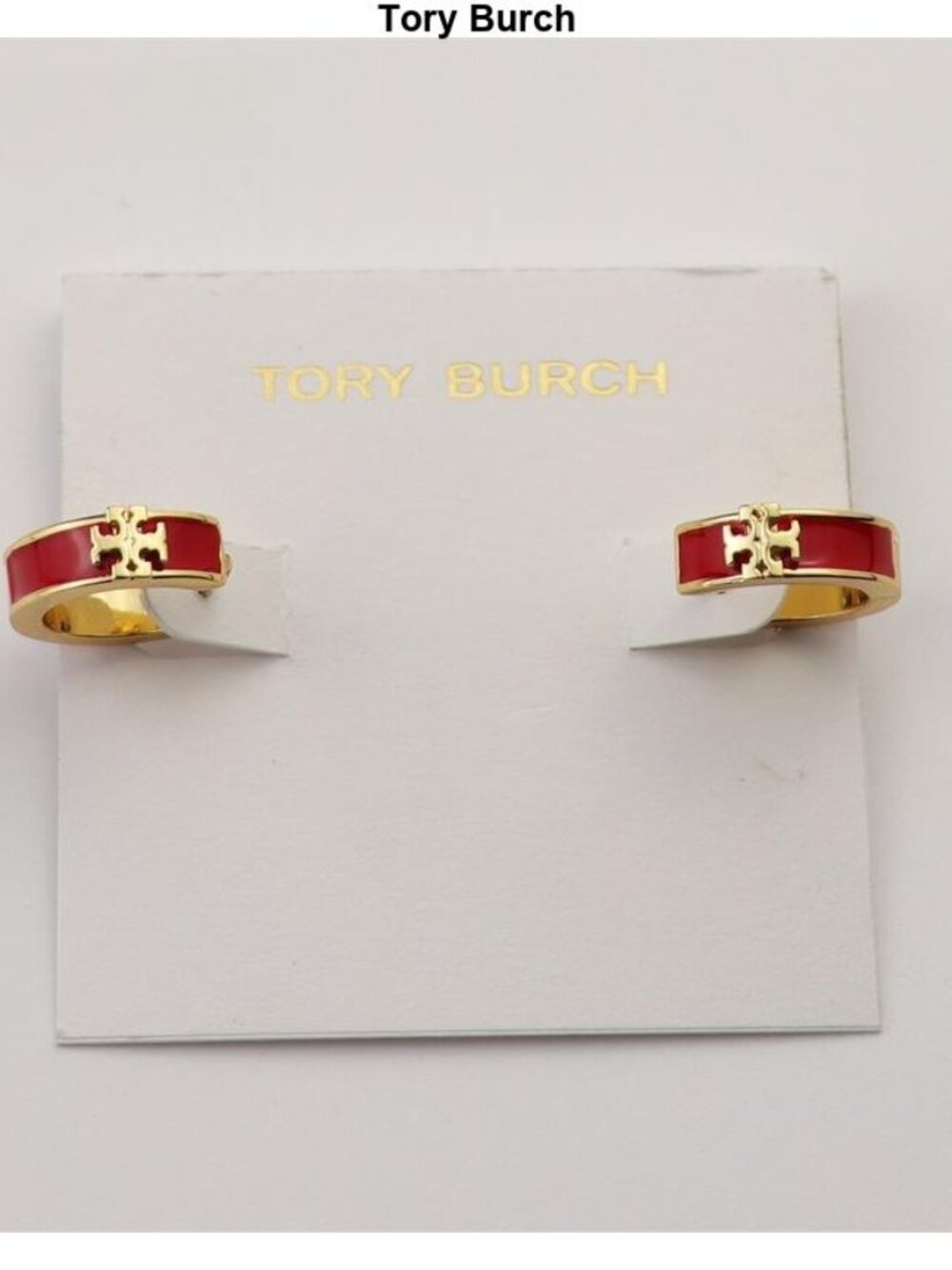 Tory Burch Red Enamel Gold-Trim Logo Cuff Bracelet Pair